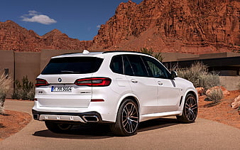 BMW X5, 2019 G05, rear view, exterior, luxury SUV, new white X5, rear lights, German cars, BMW, HD wallpaper