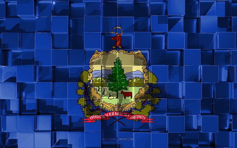 Flag of Vermont, 3d flag, US state, 3d cubes texture, Flags of American states, 3d art, Vermont, USA, 3d texture, Vermont flag, HD wallpaper