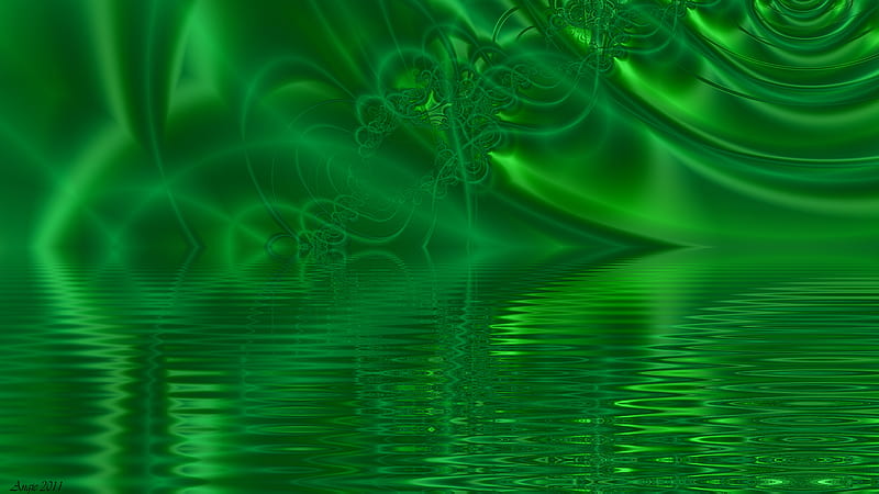 Alien Waters Number Nine, 2d, green, cg, fractal, sci fi, science fiction, landscape, HD wallpaper