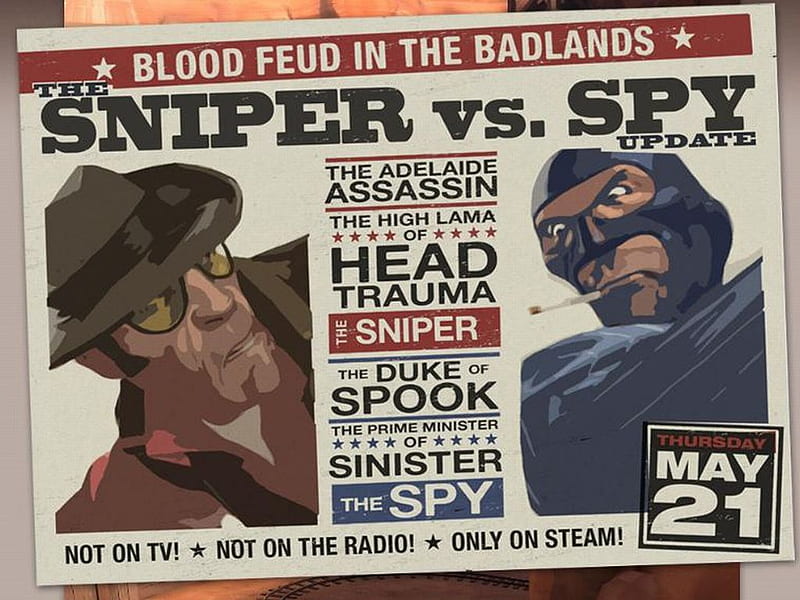 Sniper vs. Spy, valve, team fortress 2, sniper, tf2, orange box, spy, HD wallpaper