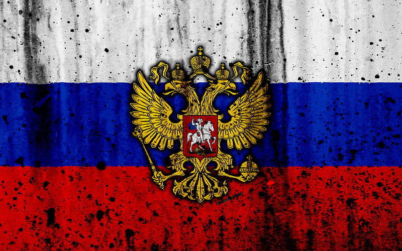 Russian flag, 4к, grunge, flag of Russia, Europe, national symbols, Russia, coat of arms of Russia, Russian coat of arms, Russian Federation, HD wallpaper