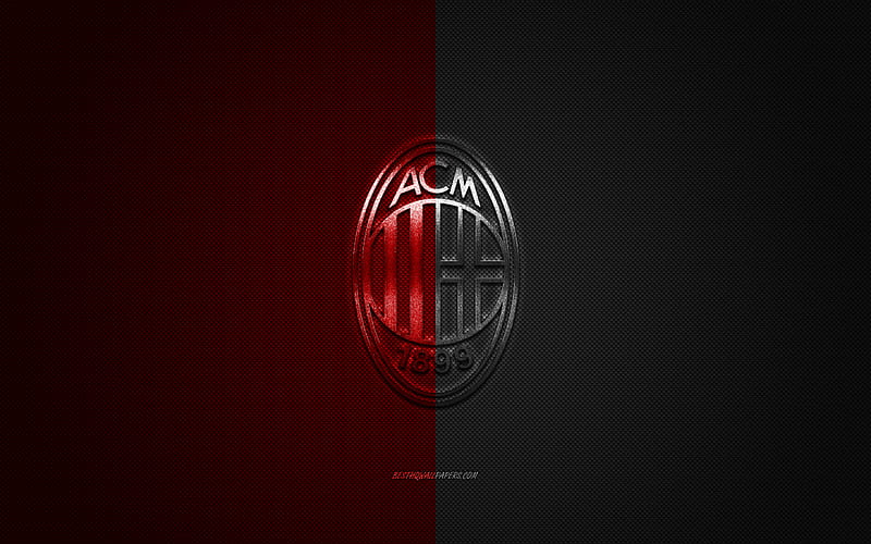 AC Milan, Italian football club, Serie A, red black logo, red black carbon fiber background, football, Milan, Italy, AC Milan logo, HD wallpaper