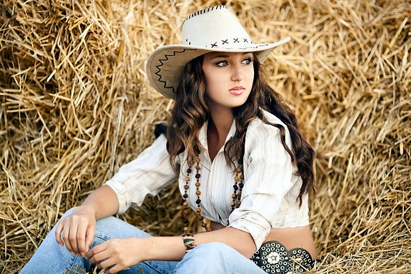 720p Free Download Beauty In The Hay Female Models Hats Cowgirl Ranch Fun Hay Women