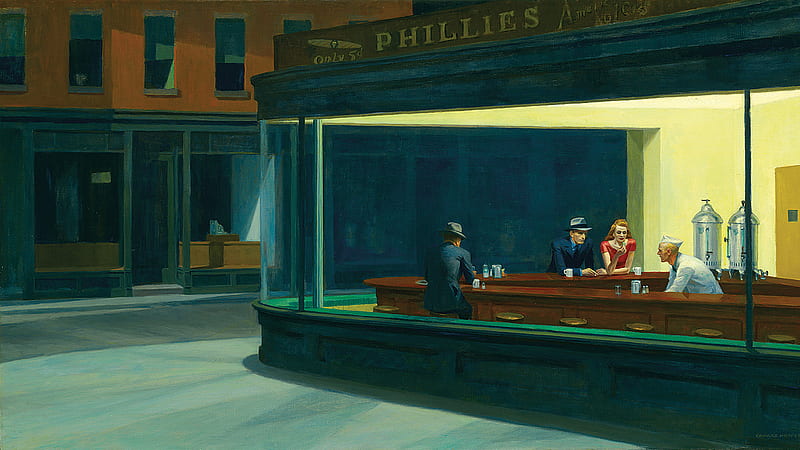 Hopper, corner, cafe, night, HD wallpaper