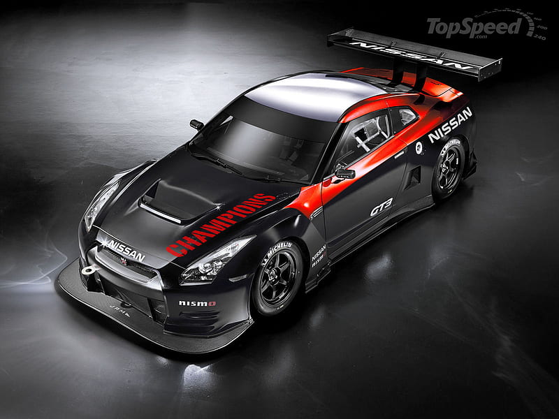 nissan gtr race car, red, race modified, front engine, black, black alloys, two seater, HD wallpaper