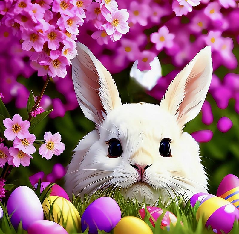 Easter bunny, husveti tojas, husvet, husveti nyuszi, tavaszi, nyul, dekoracio, virag, viragzik, husveti feszek, HD wallpaper