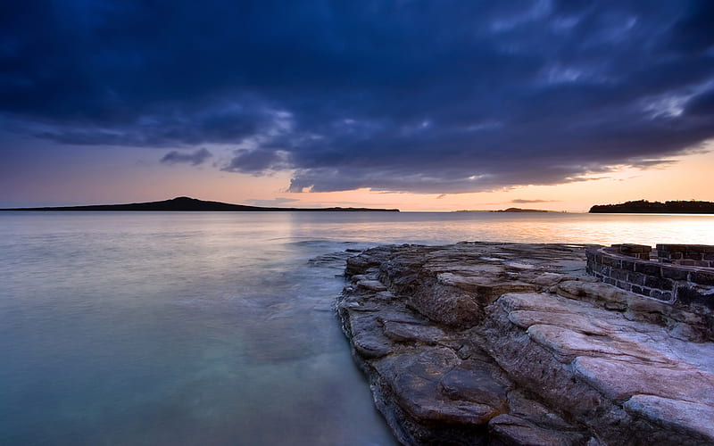 C Sea..., silent, cloud, view, orange, ocean, yellow, sunset, peace, sky, lake, sea, mountain, water, nature, hill, HD wallpaper