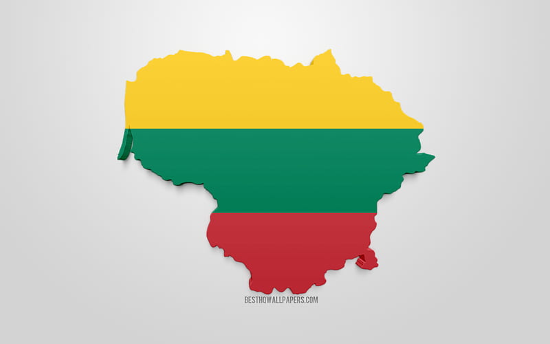 3d flag of Lithuania, map silhouette of Lithuania, 3d art, Lithuania 3d flag, Europe, Lithuania, geography, Lithuania 3d silhouette, HD wallpaper