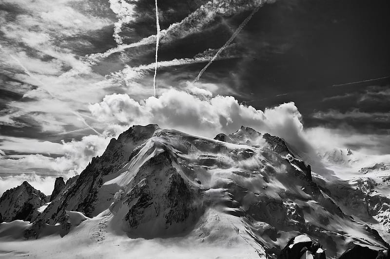 Mont Blanc, mountain, clouds, HD wallpaper