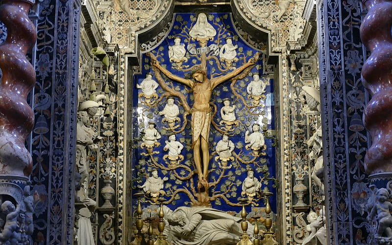 Tree of Life, Sicily, altar, Christ, Saints, church, Crucifix, Mary, Jesus, HD wallpaper