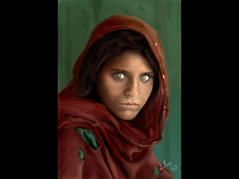 Afghan Girl, girl, realism, digital, portrait, woman, HD wallpaper