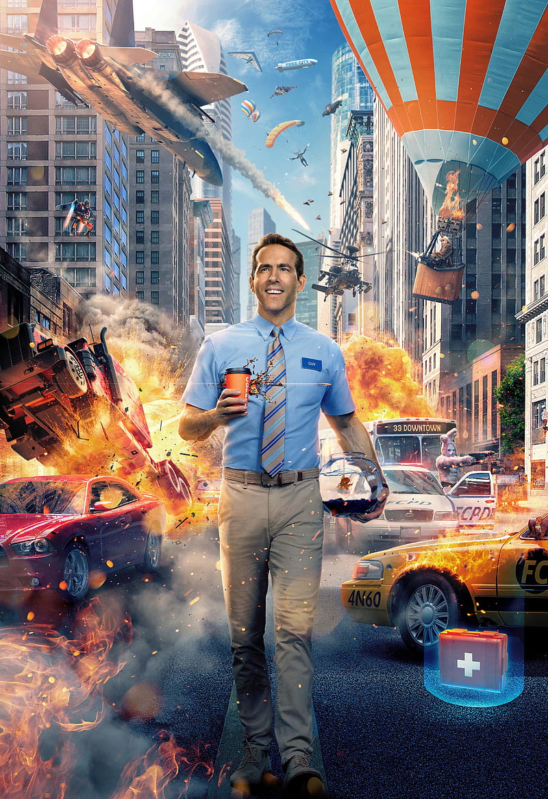 Free Guy Movie Poster Ryan Reynolds 4K Phone iPhone Wallpaper #6630b