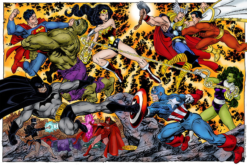 Comics, JLA/Avengers, Superman, Hulk, Wonder Woman, She-Hulk, Thor, Shazam  (DC Comics), HD wallpaper | Peakpx