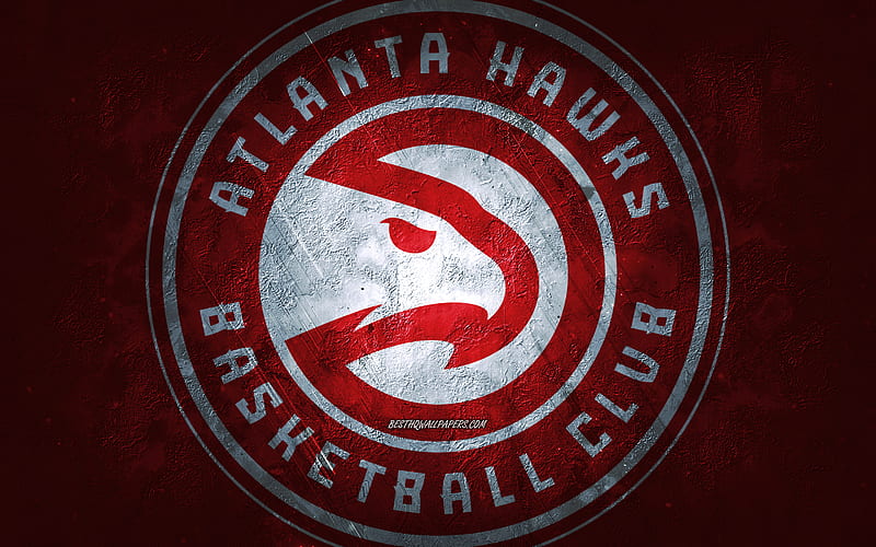 Atlanta Hawks, American basketball team, red stone background, Atlanta Hawks logo, grunge art, NBA, basketball, USA, Atlanta Hawks emblem, HD wallpaper