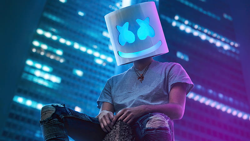 DJ Marshmello Is Sitting On Roof Top In Building Background Marshmello, HD wallpaper