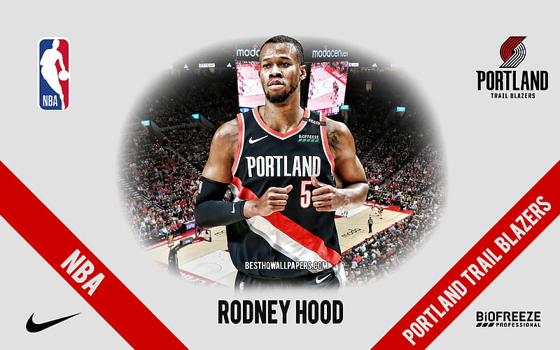 Rodney Hood, Portland Trail Blazers, American Basketball Player, NBA, portrait, USA, basketball, Moda Center, Portland Trail Blazers logo, HD wallpaper