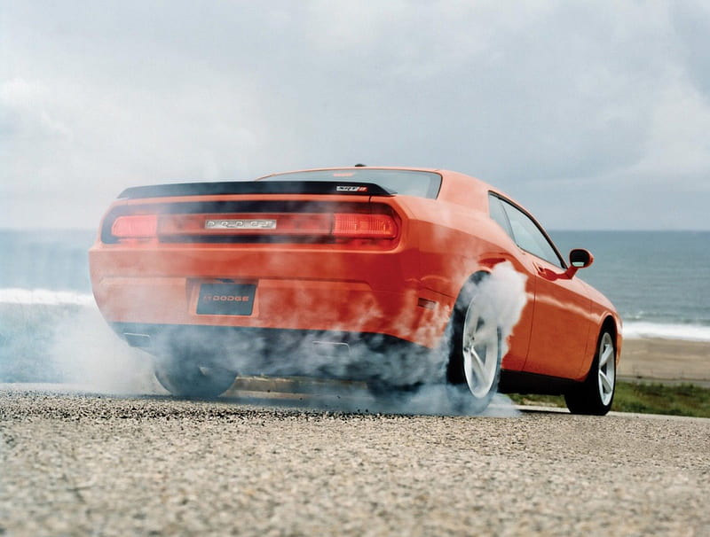Dodge Challenger SRT, challenger, muscle, smoking, car, hot, dodge, smoke, HD wallpaper