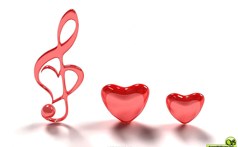 Music of the hearts., red, music, love, heart, HD wallpaper