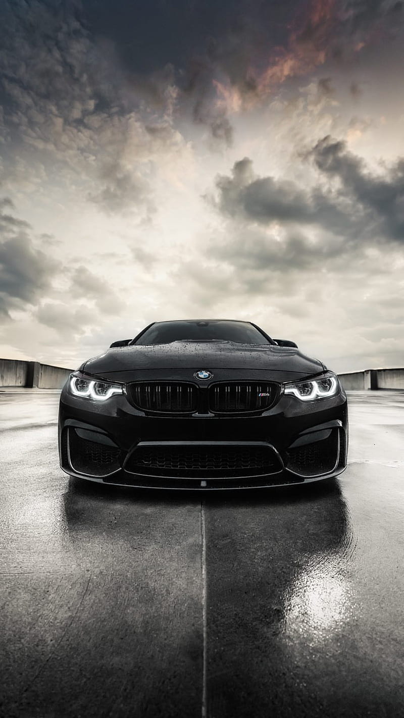 BMW M4, black, car, coupe, f82, facelift, front view, m power, vehicle, HD phone wallpaper