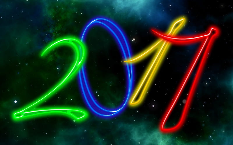 New Year, 2017, neon 2017, Christmas, HD wallpaper