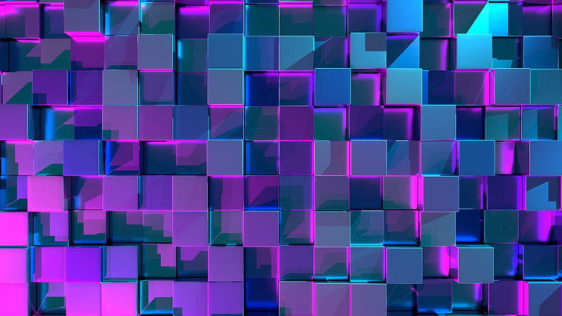 cubes, structure, 3d, surface, reflection, glow, HD wallpaper