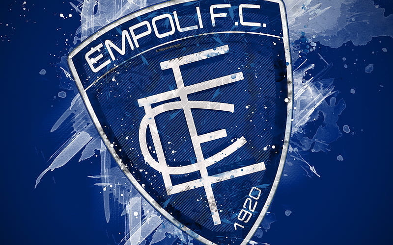 Empoli FC paint art, creative, Italian football team, Serie A, logo, emblem, blue background, grunge style, Empoli, Italy, football, HD wallpaper