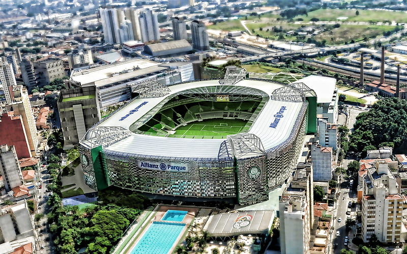 Allianz Parque, R, Palmeiras Stadium, aerial view, soccer, Palestra Italia Arena, football stadium, Palmeiras arena, Brazil, SE Palmeiras, HD wallpaper
