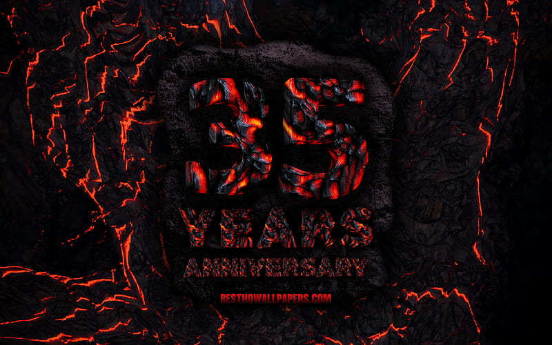 35 Years Anniversary, fire lava letters, 35th anniversary sign, 35th anniversary, grunge background, anniversary concepts, HD wallpaper