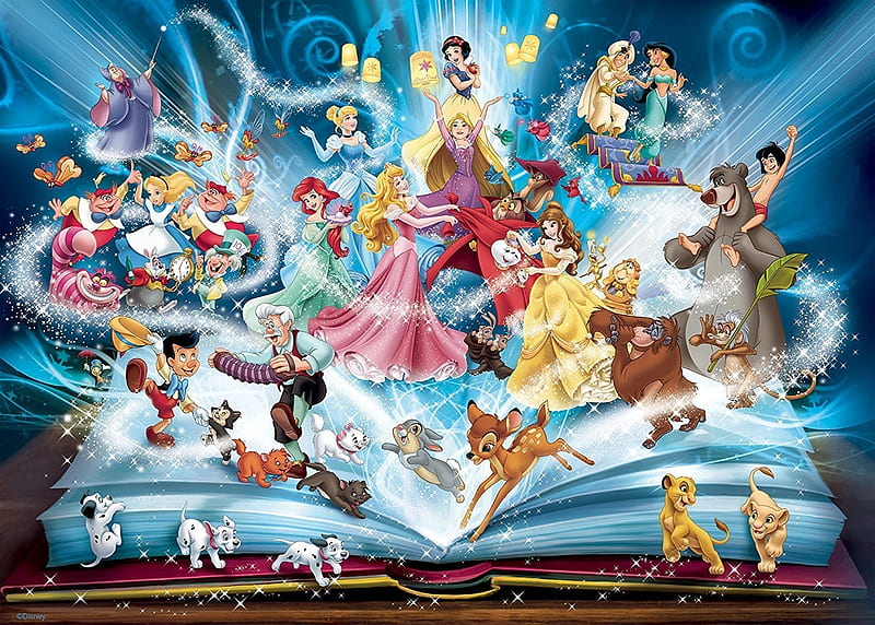 Disneys Magical Story Book, princess, dog, characters, dinsey, bear, HD wallpaper