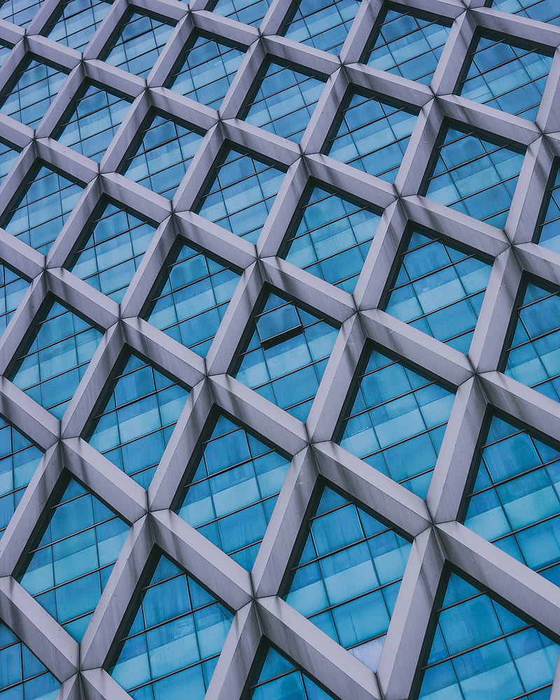 facade, architecture, building, glass, rhombuses, HD phone wallpaper