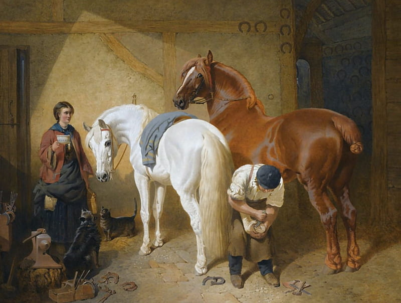 Shoeing Imaum - Horse, art, equine, bonito, horse, artwork, animal, painting, wide screen, shoeing, arabian, HD wallpaper