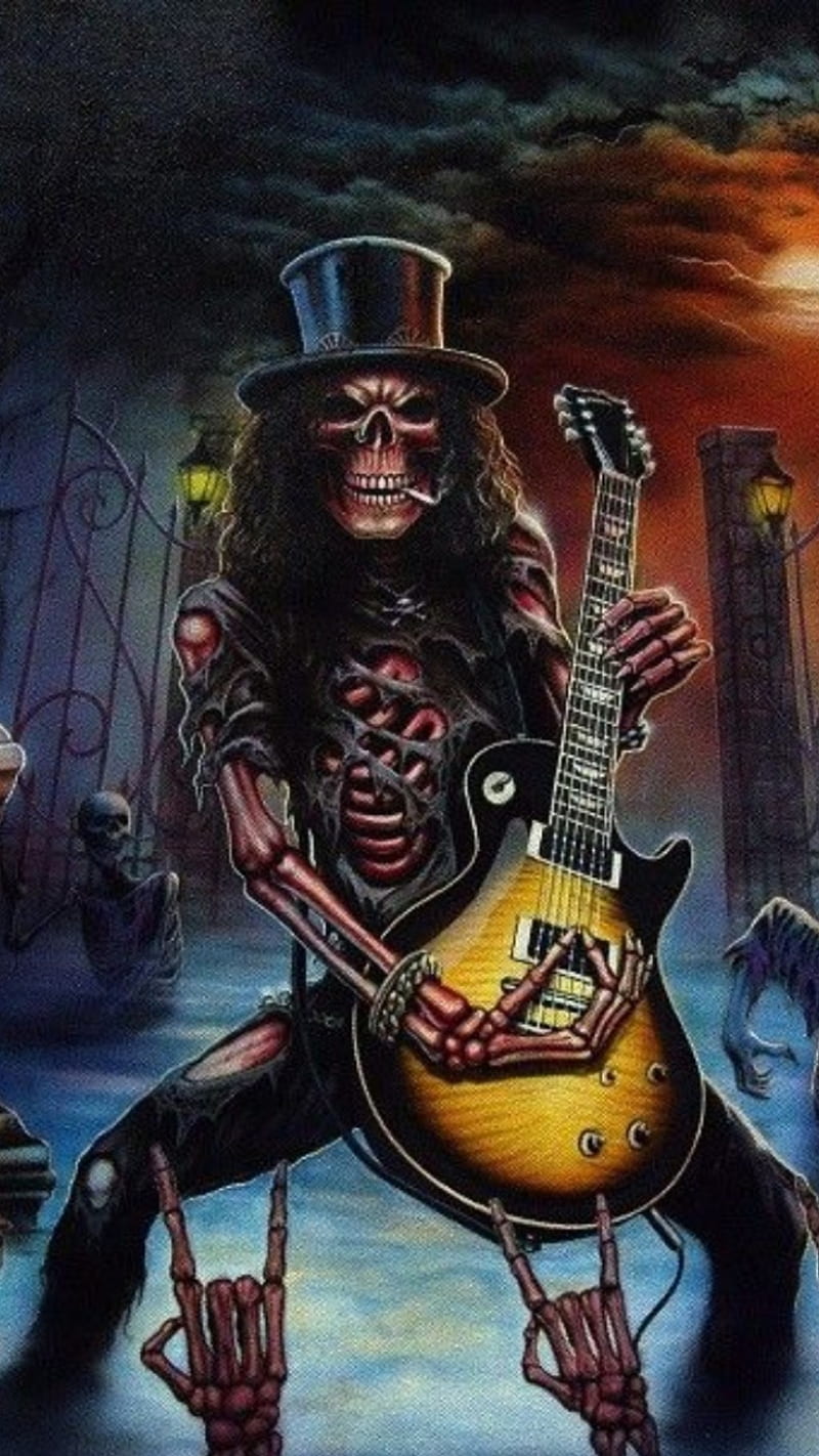 Slash skeleton, 3d, concert, dark, guitar, guns and roses pattern, rock  out, HD phone wallpaper | Peakpx