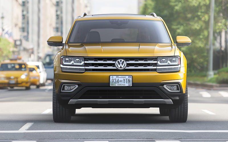 Volkswagen Atlas, 2018, SUV, new Volkswagen, yellow Atlas, HD wallpaper
