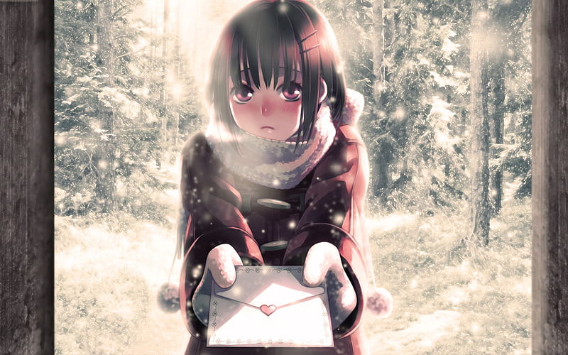 Aquí hay una carta, nariz roja, niña, nieve, anime, invierno, carta, frío,  Fondo de pantalla HD | Peakpx