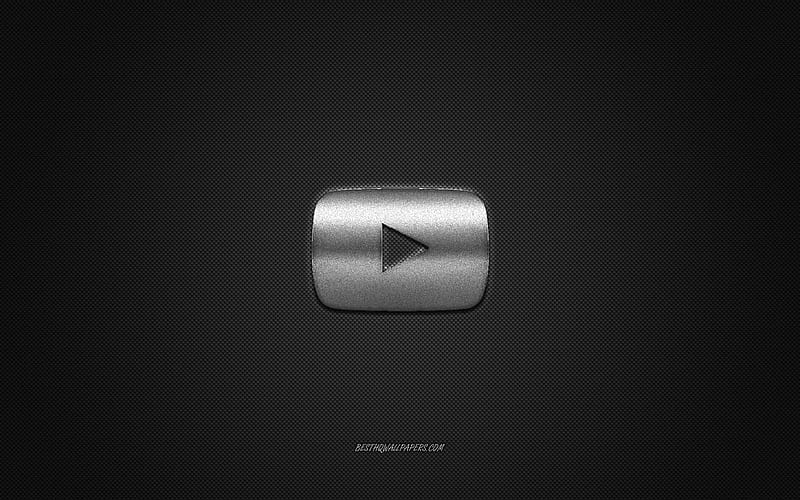 YouTube logo, silver shiny logo, YouTube metal emblem, silver YouTube button, gray carbon fiber texture, YouTube, brands, creative art, HD wallpaper