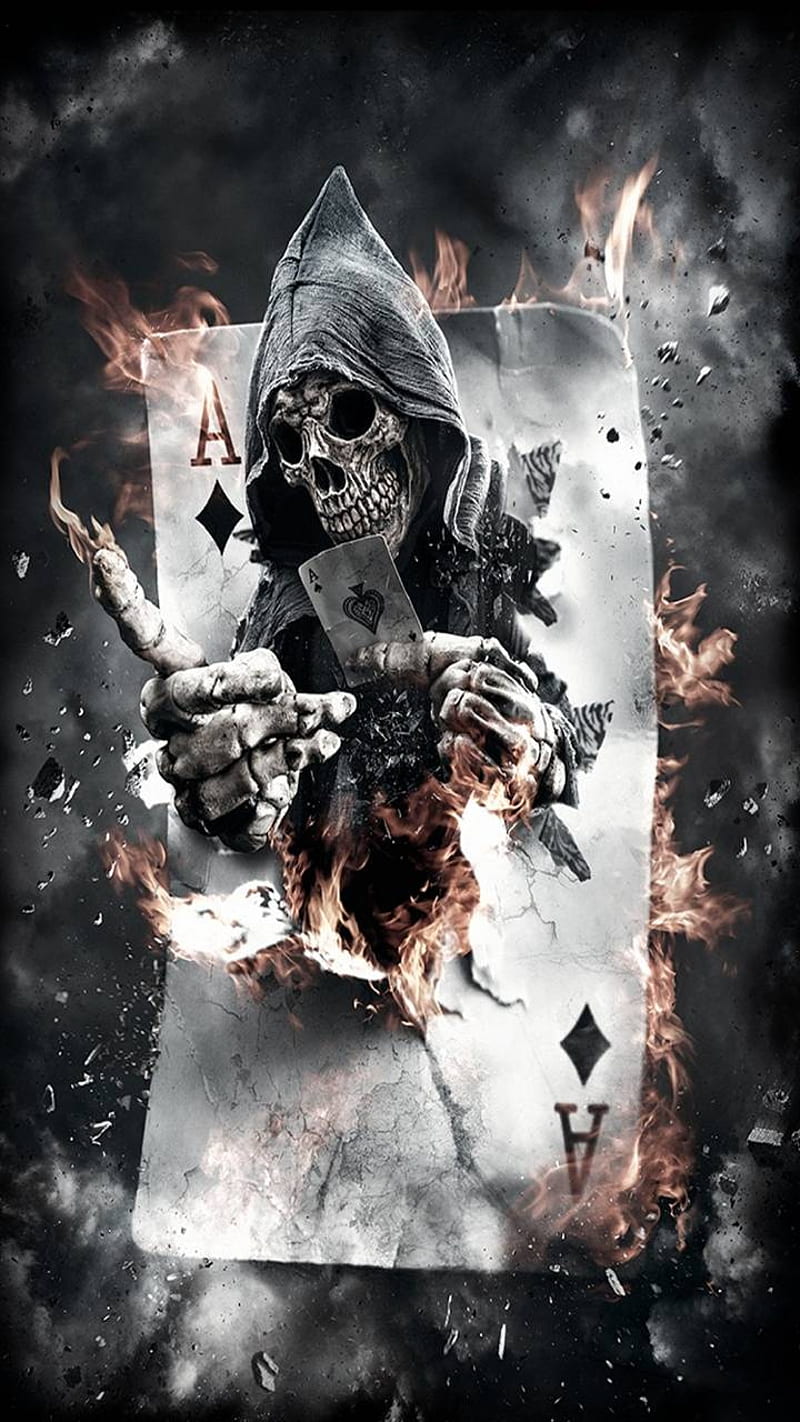 Aced out of my mind, skull, poker, cards, HD phone wallpaper