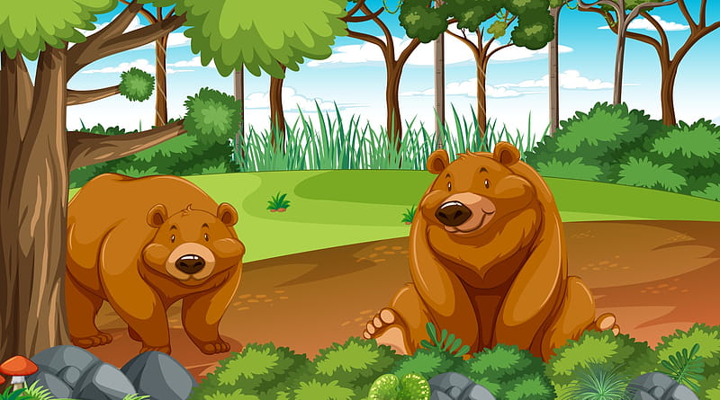 Grizzly bear or brown bear in forest or rainforest scene with trees 2978668  Vector Art at Vecteezy, HD wallpaper | Peakpx