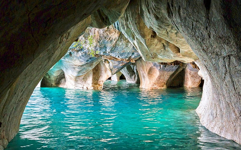 Inside The Marble Cathedral Cave, lakes, erosion, geology, turquoise water, Chile, Patagonia, bonito, caves, HD wallpaper