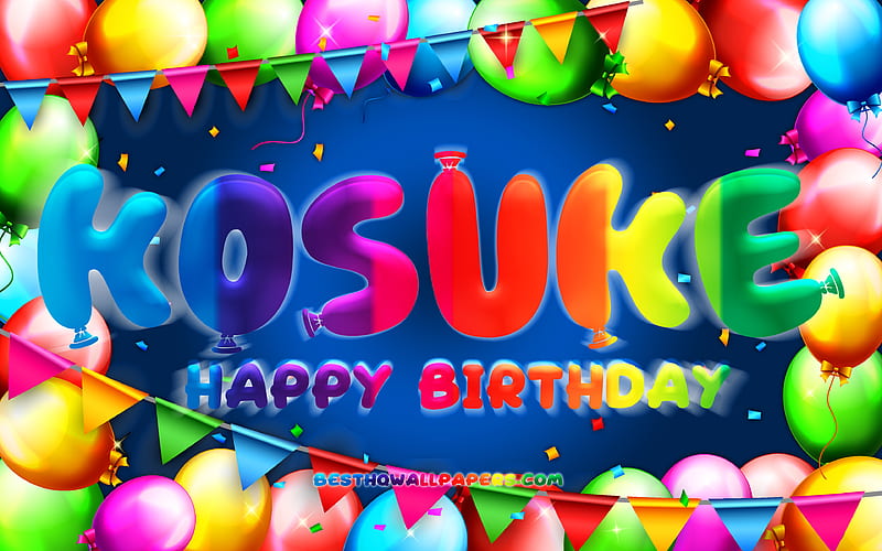 Happy Birtay Kosuke colorful balloon frame, female names, Kosuke name, purple background, Kosuke Happy Birtay, Kosuke Birtay, creative, Birtay concept, Kosuke, HD wallpaper