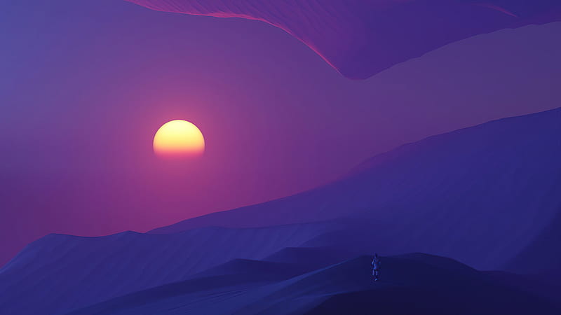 Sunset In Desert Dark Evening , sunset, desert, evening, minimalism, minimalist, artist, artwork, digital-art, HD wallpaper