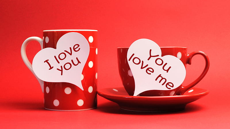 Cups With Text I Love You You Love Me In Red Background I Love, HD wallpaper