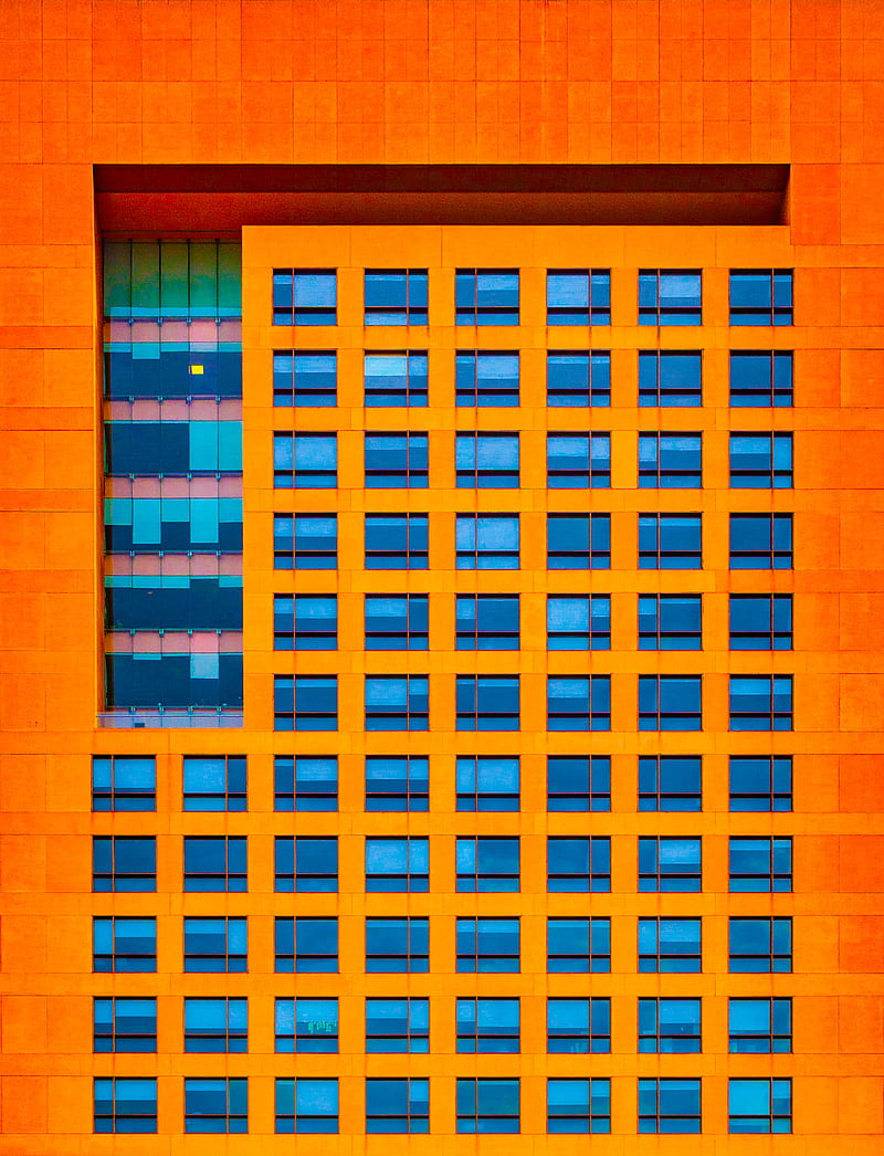 facade, building, windows, architecture, orange, HD phone wallpaper