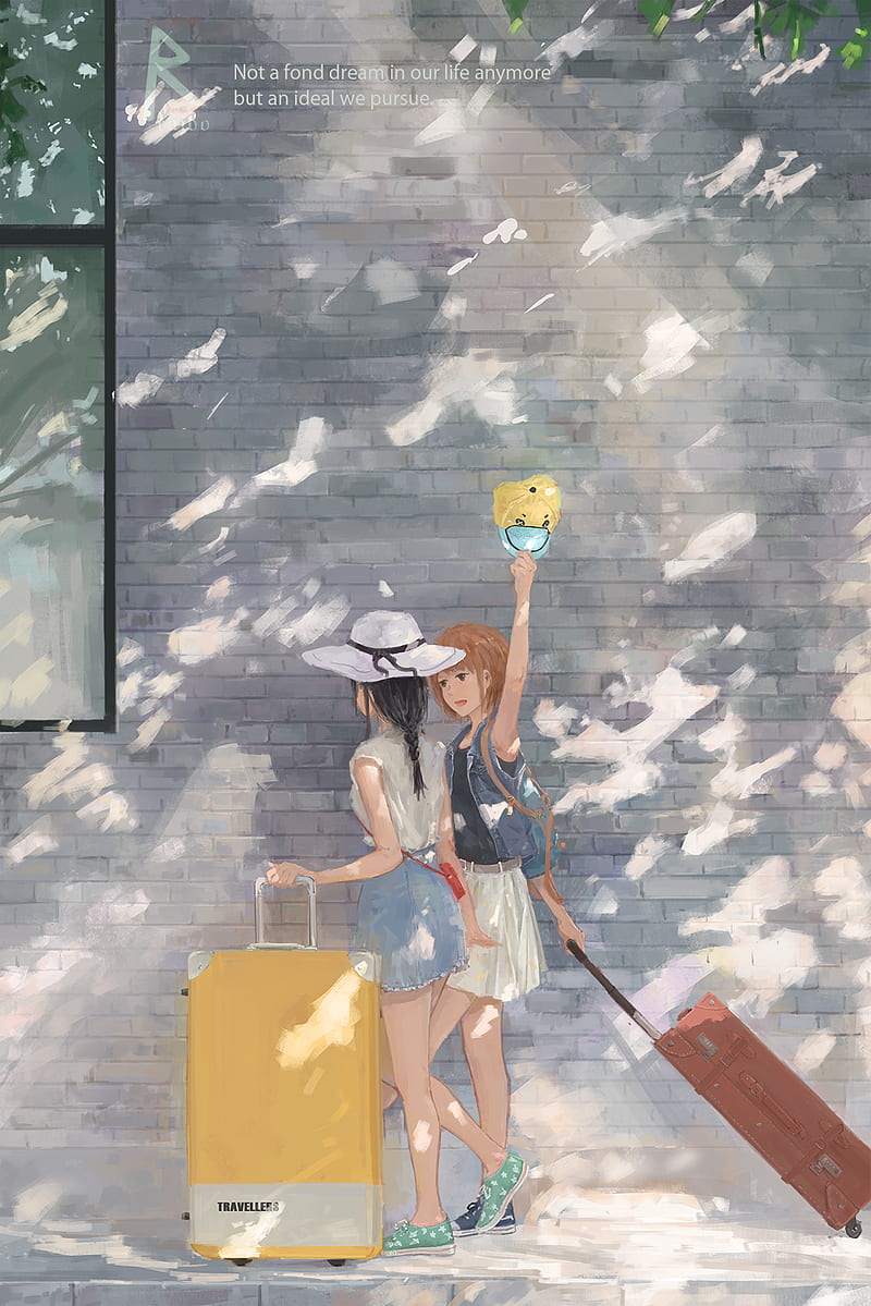XilmO, anime, anime girls, suitcase, HD phone wallpaper