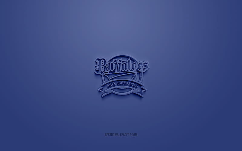 Orix Buffaloes, creative 3D logo, NPB, blue background, 3d emblem, Japanese baseball team, Nippon Professional Baseball, Osaka, japan, 3d art, baseball, Orix Buffaloes 3d logo, HD wallpaper