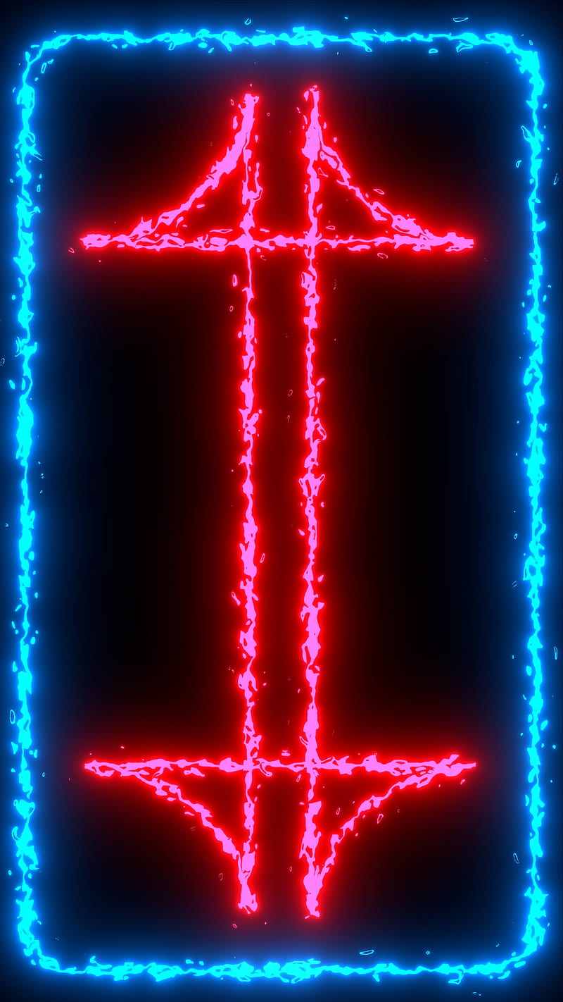 Sign Frame, black, blue, border, darkness, glow, light, magic, neon, red, HD phone wallpaper