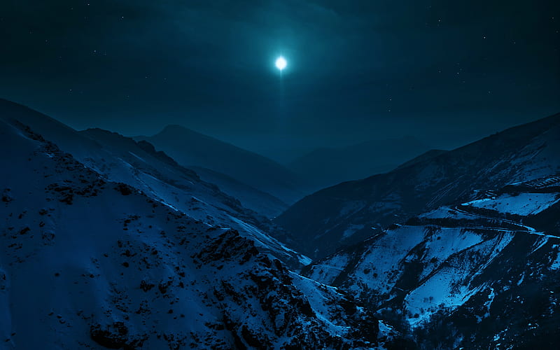 landscapes, Night, Nature, Moon, Stars, Sky, Mountains, Snow, Cold, Earth / and Mobile Background, HD wallpaper