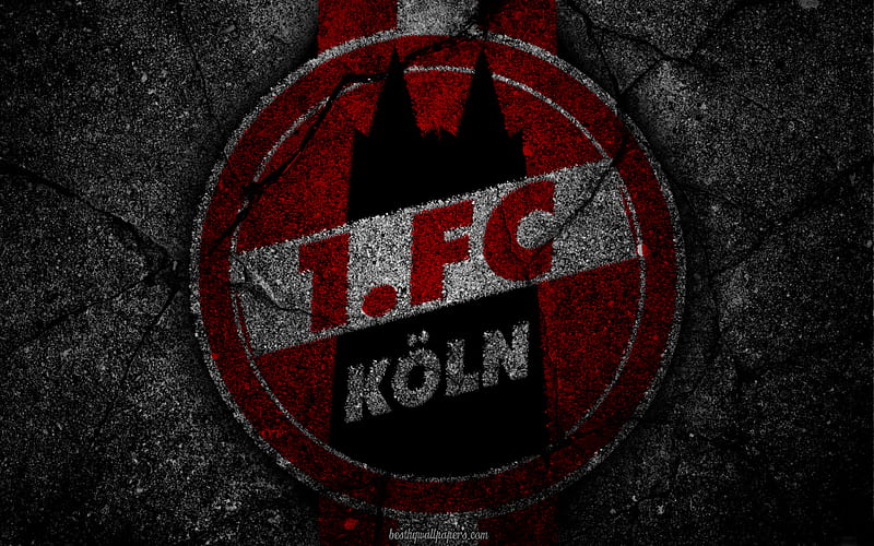 FC Koln, logo, art, Bundesliga, soccer, football club, Koln, asphalt texture, HD wallpaper
