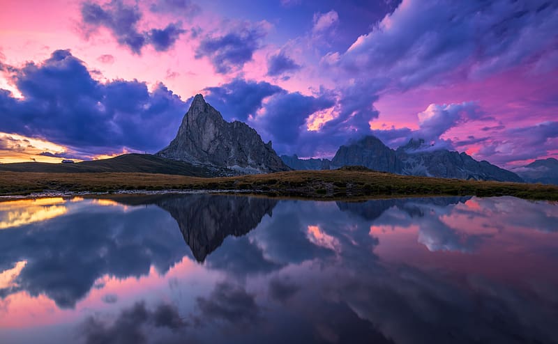 Purple Sky, Mountain Lake Reflection Ultra, Nature, Lakes, Purple, Mountain, Lake, Clouds, Reflection, HD wallpaper