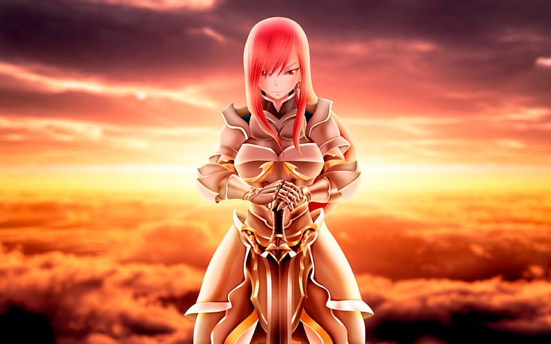 Erza Scarlet, 3D art, warrior, Fairy Tail, Synopsis, sword, manga, Erza, HD wallpaper