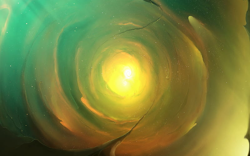 Golden Swirl, foggy, sun, 3d and cg, space, circles, fog, nice, gold, maelstrom, rip, other vortex, beauty, star, art, golden, waves, abstract, spatial, water, cool, awesome, colorful, nebule, ambar, sunny, bonito, artwork, atmosphere, green, whirlpool, amber, galaxies, eddy, amazing, whirl, colors, swirl, universe, air, HD wallpaper